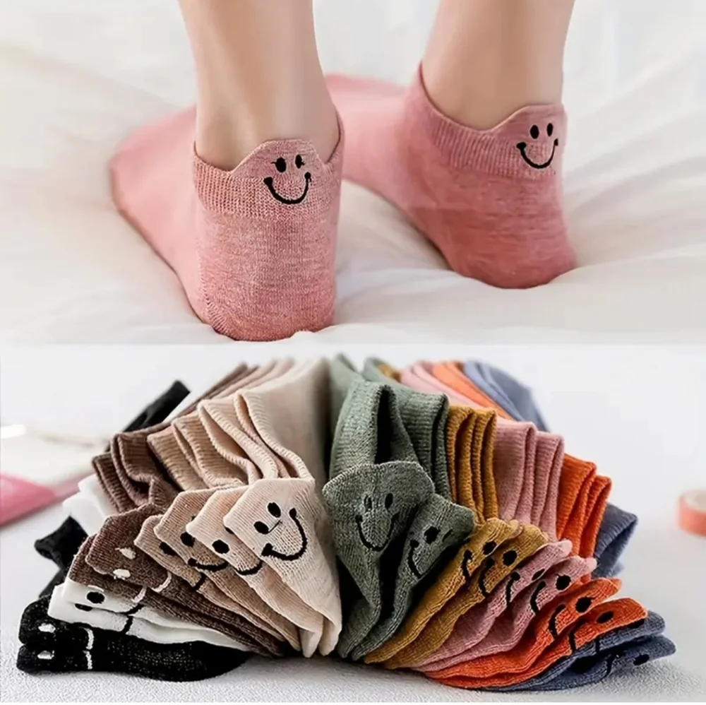 10 Pairs smiley face socks ankle socks solid multipack one size